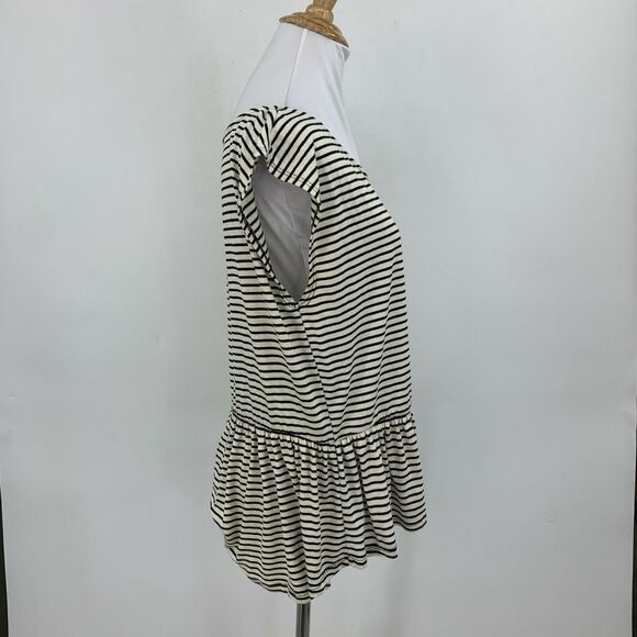 Painted Threads Peplum Striped Top Womens Size L Ivory Black Cap Sleeves Stretch - Picture 4 of 10